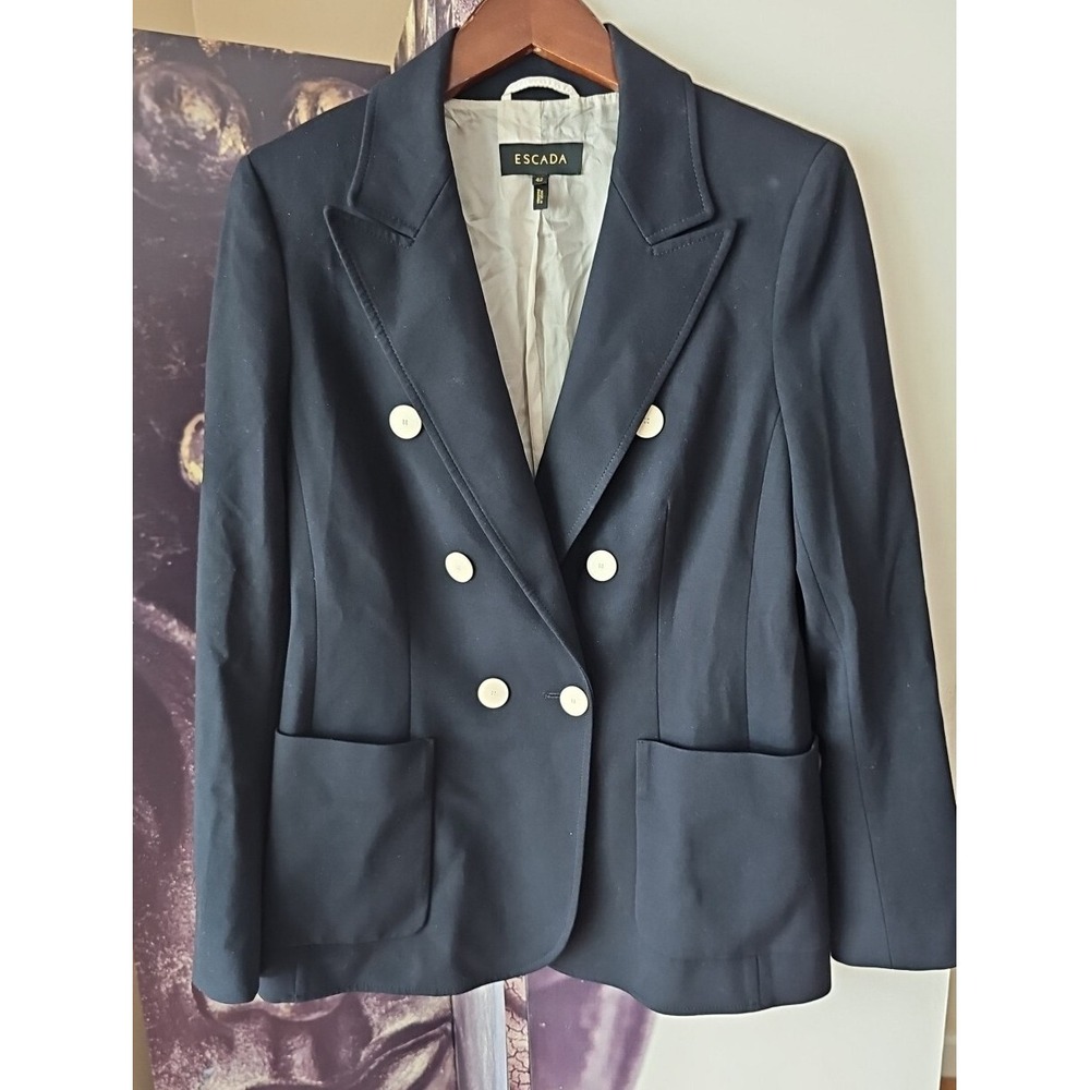 Escada‎ Navy Blue Double Breasted BEVEN Viscose Blend Blazer Size 42 YJ01